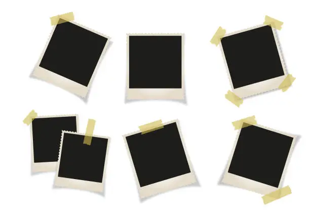 Vector illustration of Photo frame collection with blank place with sticky tape