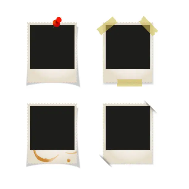 Vector illustration of Photo frame collection with blank place with sticky tape and thumbtack on white background