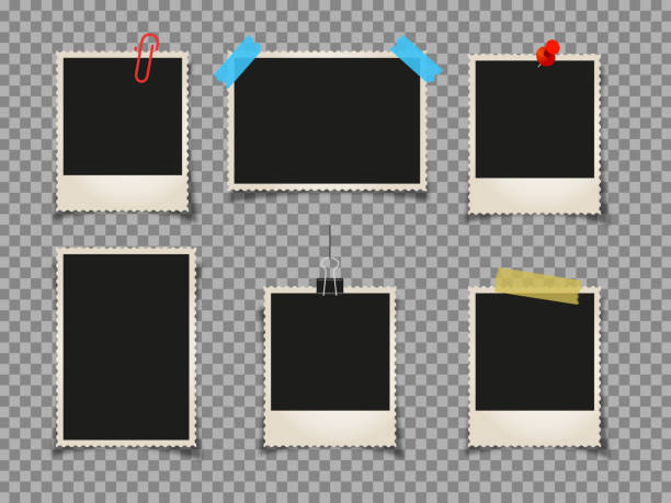 коллекция фоторамок с пустым местом с липкой лентой, скрепкой, скрепкой на прозрачном фоне - paper clip clip label paper stock illustrations