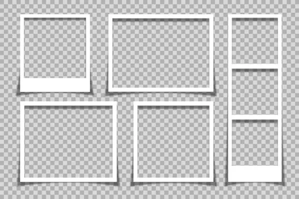 Vector illustration of Empty white photo frame collection with blank place on transparent background