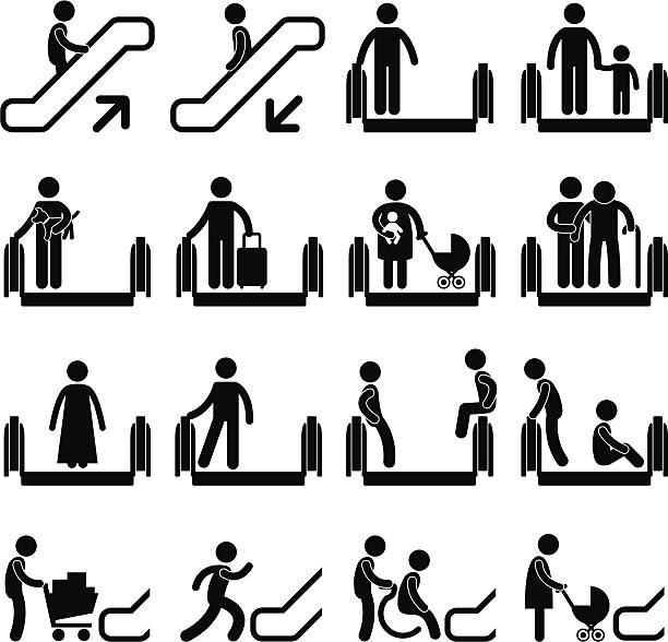 ilustraciones, imágenes clip art, dibujos animados e iconos de stock de ¿y no la escalera mecánica guía señal de seguridad - escalera mecánica