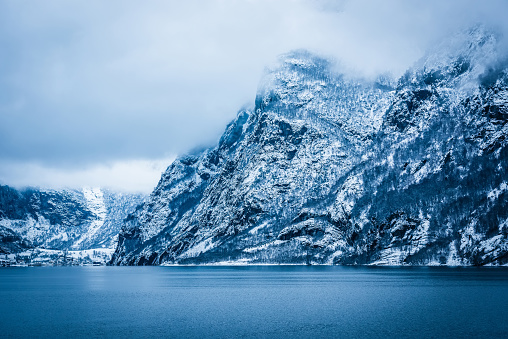 Beautiful mountain landscape with the Norwegian fjords in winter