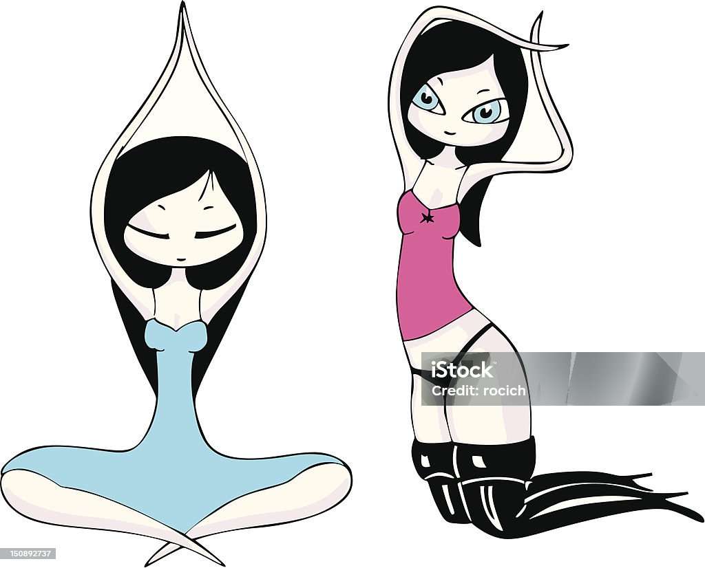 Duas jovens raparigas em posições de ioga - Royalty-free Adulto arte vetorial