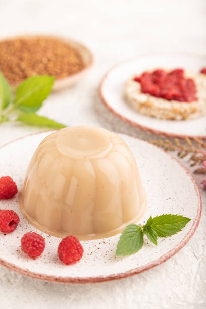 istock Buckwheat milk jelly on gray concrete, side view, selective focus. 1508928882