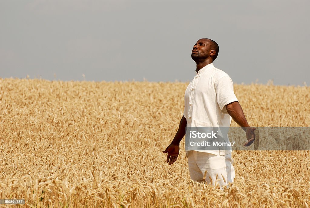 Obrigado agricultor rezar para boas colheitas - Royalty-free Homens Foto de stock