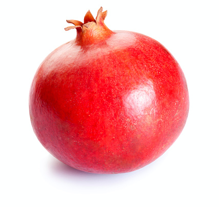 Pomegranate fruit, leaves and piece pomegranate isolated on white background.