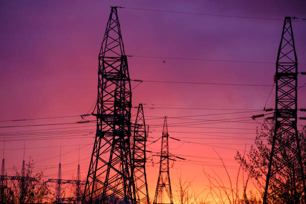 istock View of high voltage pole power transmission tower on sunset. Panorama high voltage tower with power lines. 1508976777