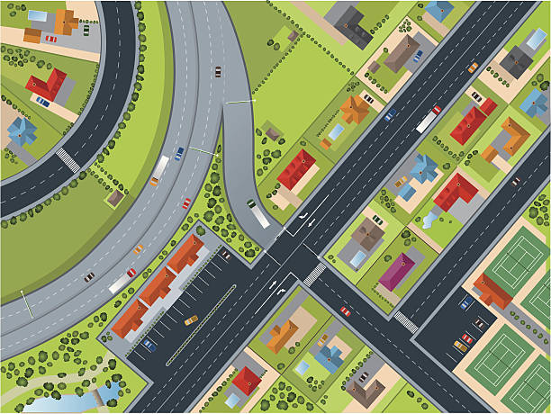 ilustrações de stock, clip art, desenhos animados e ícones de cidade-village topview - tennis court aerial view vector