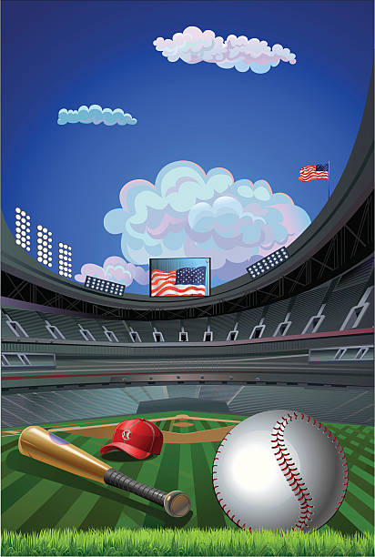 illustrazioni stock, clip art, cartoni animati e icone di tendenza di stadio di baseball e nuvole - baseballs baseball stadium athlete