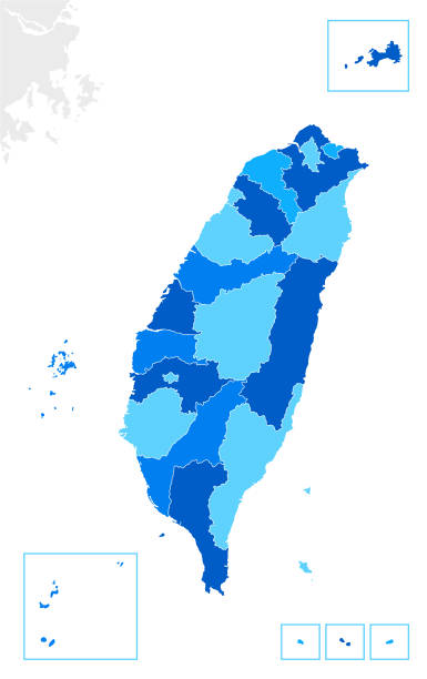 High detailed Taiwan Blue map with Regions and national border of China vector art illustration