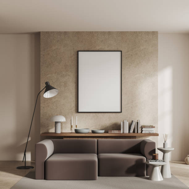 istock White and stone living room with sofa and poster 1509011586