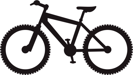 A simplified/symbolic hard-tail mountain bike with knobby tires. Pieces are moveable, it is not a single compound path. It is made of separate parts.