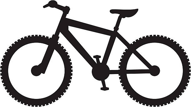 Simplified Mountain Bike Silhouette A simplified/symbolic hard-tail mountain bike with knobby tires. Pieces are moveable, it is not a single compound path. It is made of separate parts. mountain bike stock illustrations