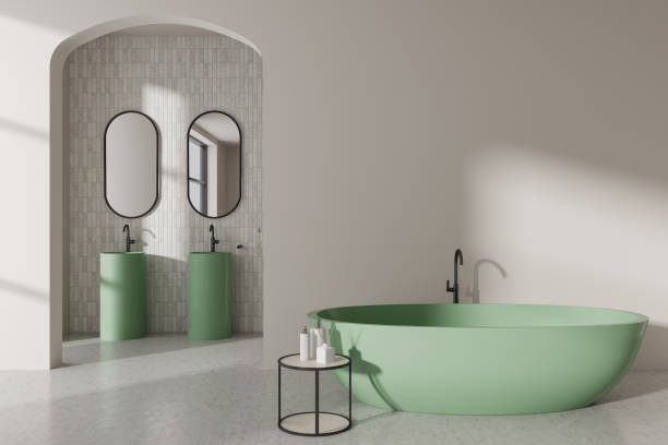 istock White bathroom with tub and double sink 1509018169
