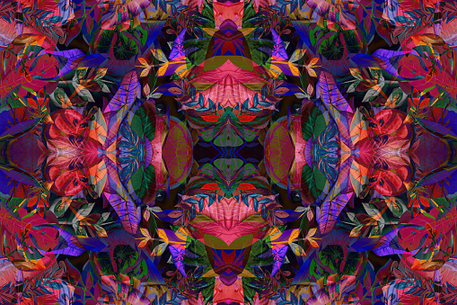 Neon flowers mandala metaverse concept