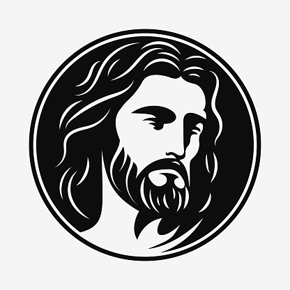 Jesus Christ face. Black and white icon, logo. Vector illustration EPS10