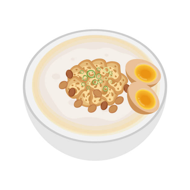 Chicken Porridge Or Bubur Ayam Breakfast Food Delicious Bubur Ayam Or Chicken Porridge Vector Illustration shredded chicken stock illustrations