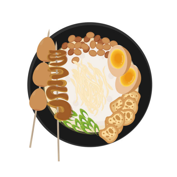 Bubur Ayam Or Chicken Porridge Breakfast with Complete Side Dishes Chicken Porridge Or Bubur Ayam Vector Illustration with Quail Egg Satay shredded chicken stock illustrations