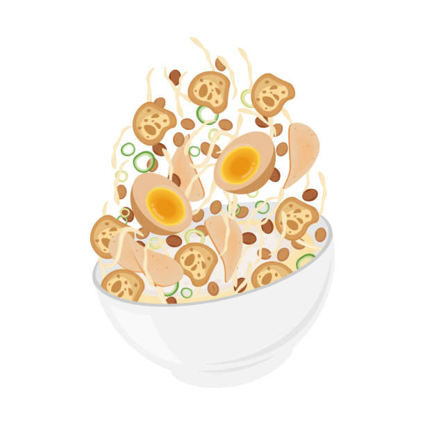 Traditional Indonesian Food Chicken Porridge Or Bubur Ayam Bubur Ayam Or Chicken Porridge Vector Illustratio With Egg And Crackers shredded chicken stock illustrations