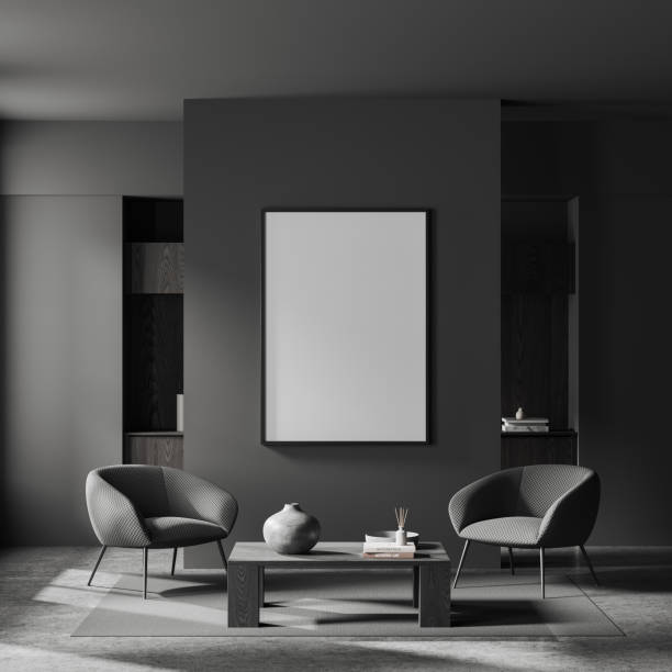 istock Gray office waiting room with armchairs and poster 1509032502
