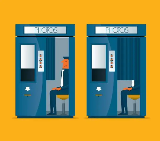 Vector illustration of photo booth vending machine - Businessman