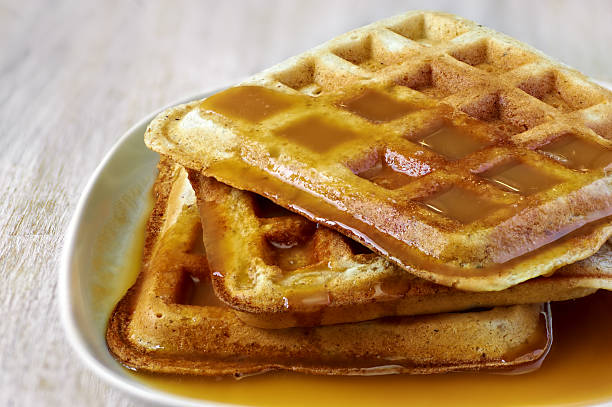 istock Stack of homemade waffles  with sweet sauce 150904139