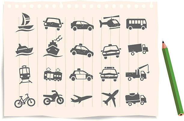 illustrazioni stock, clip art, cartoni animati e icone di tendenza di set di icone di trasporto - camion