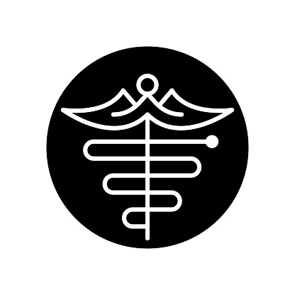 Staff of Hermes black line and fill vector icon with clean lines and minimalist design, universally applicable across various industries and contexts. This is also part of an icon set.