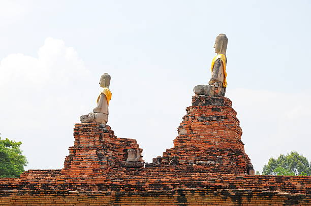 Ruin of Buddha statues in Ayutthaya historical park, Thailand.