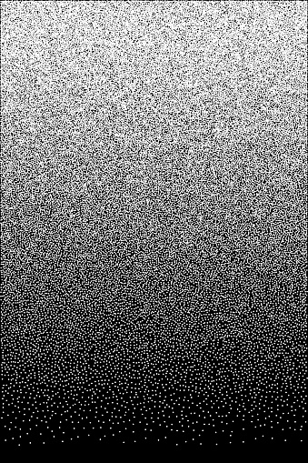 Stipple dots, gradient grain and noise texture vector illustration. Abstract black and white halftone background with grunge effect of grainy sand pattern, dust dotwork with random fade of points.