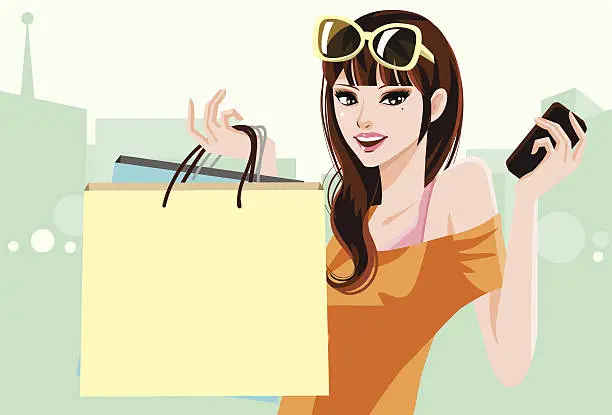 Vector illustration of Shopping Girl