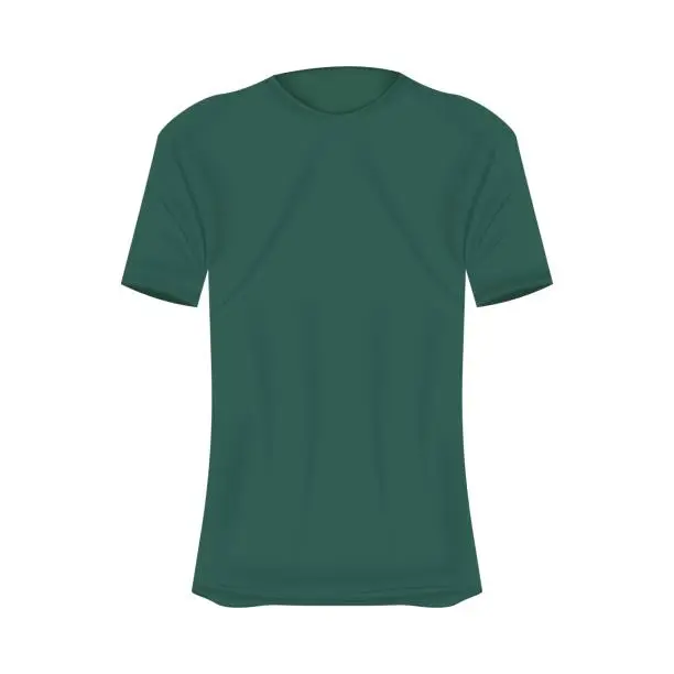 Vector illustration of T-shirt mockup in green colors. Mockup of realistic shirt with short sleeves. Blank t-shirt template with empty space for design