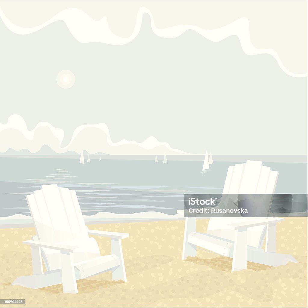 Two Adirondack Chairs on a Shore White Adirondack Chairs on a lake shore. Vector illustration. Adirondack Chair stock vector