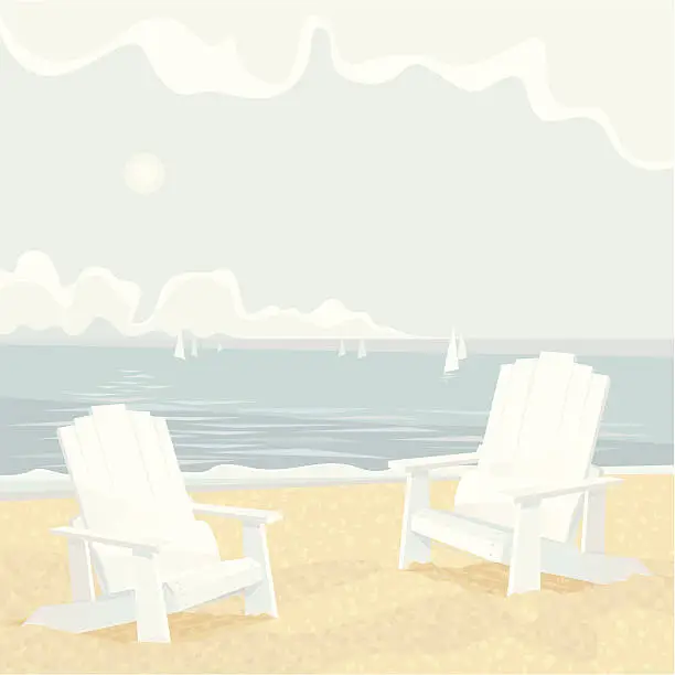 Vector illustration of Two Adirondack Chairs on a Shore