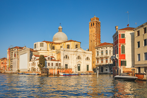 Church San Geremia in Venice from Grand Canal at sunny morning.