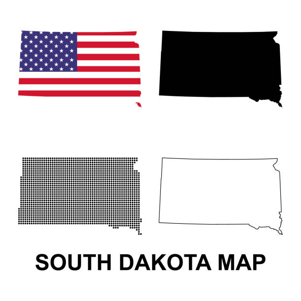 ilustrações, clipart, desenhos animados e ícones de conjunto de dakota do sul forma do mapa, estados unidos da américa. ilustração vetorial do conceito plano - south dakota map pierre cartography