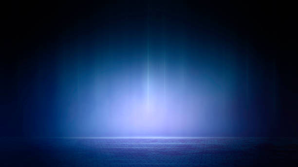 istock Dark stage shows, studio room, dark scene, neon light, and spotlights Black diamond plate texture, Iron sheet, floor, and smoke floating up the interior surface for display products. 1509132738