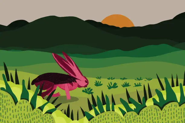 Vector illustration of Rabbit in nature