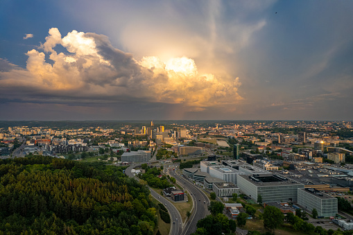 Aerial summer storm rain view of Vilnius, Lithuania