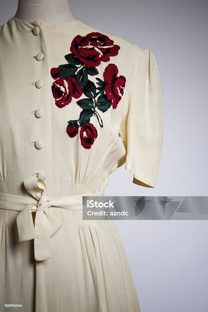 Vintage Fashion Detail of vintage 40s floral dress. 1940-1949 Stock Photo