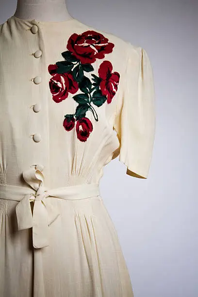 Detail of vintage 40s floral dress.