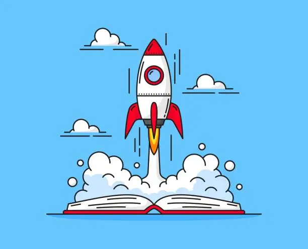 Vector illustration of Rocket takeoff, education startup launch concept