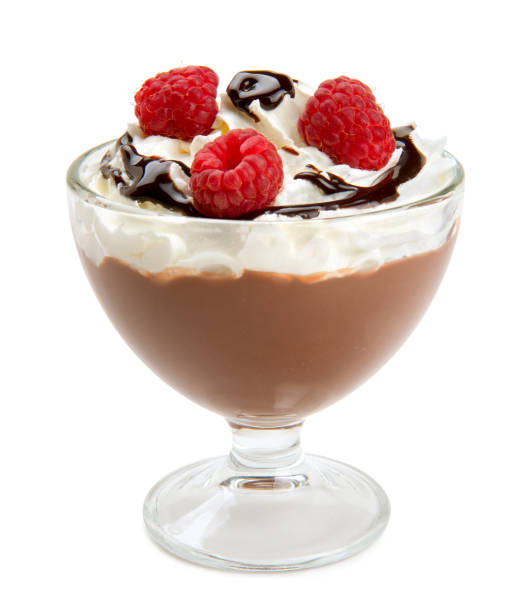 istock Chocolate mousse with raspberries in a dessert bowl glass. 1509160236