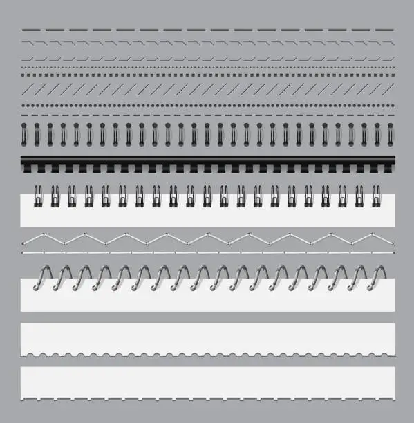 Vector illustration of Stitch, notebook perforation, spiral binding