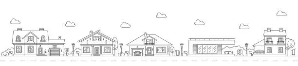 Vector illustration of Neighborhood line art outline village town houses