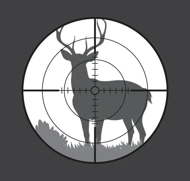 Vector illustration of Deer target, hunting sport rifle scope with animal