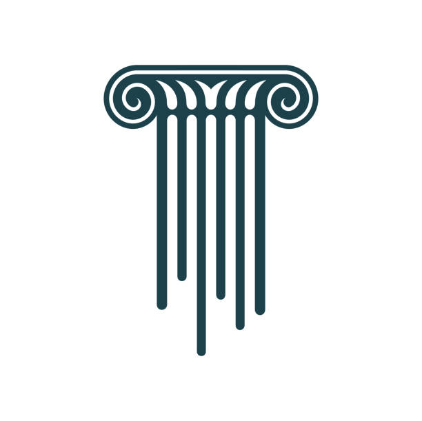 Ancient greek pillar or column icon, law, justice Ancient greek pillar or roman column icon, vector lawyer, legal attorney, law and justice symbol. Antique architecture element of court, university, temple or bank, history museum or library building natural column stock illustrations