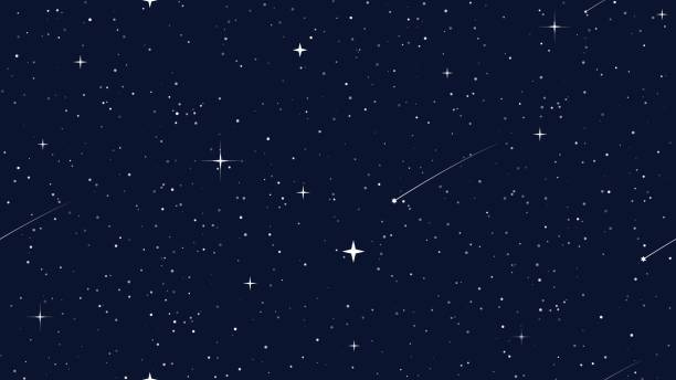 ilustraciones, imágenes clip art, dibujos animados e iconos de stock de espacio estrellado, cielo azul nocturno patrón sin costuras - cielo estrellado