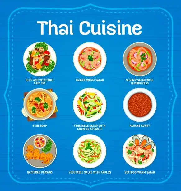 Vector illustration of Thai cuisine restaurant menu page vector template