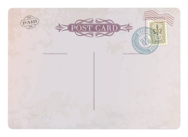 ilustrações, clipart, desenhos animados e ícones de cartão postal antigo, selo postal retro correio vintage - paper dirty ephemera backgrounds